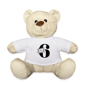 Number 6 Black Floral -6th Floral Anniversary - Teddy Bear - white - Front