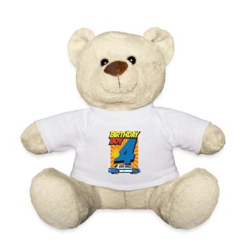 Fourth Birthday Boy Tshirt Police Car Policeman f - Teddy Bear - white - Front