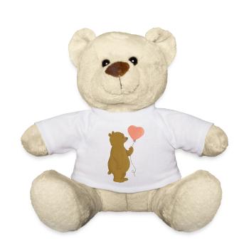 Fröhlicher Bär mit rosa Herz-Luftballon - Teddy - Weiß - Vorne