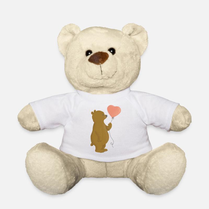Merry bear with pink heart-balloon - Teddy Bear - white