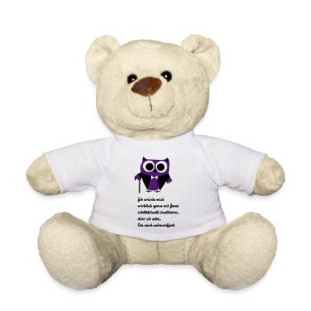 Owl, satire, saying "Intellectually duel" - Teddy Bear - white - Front