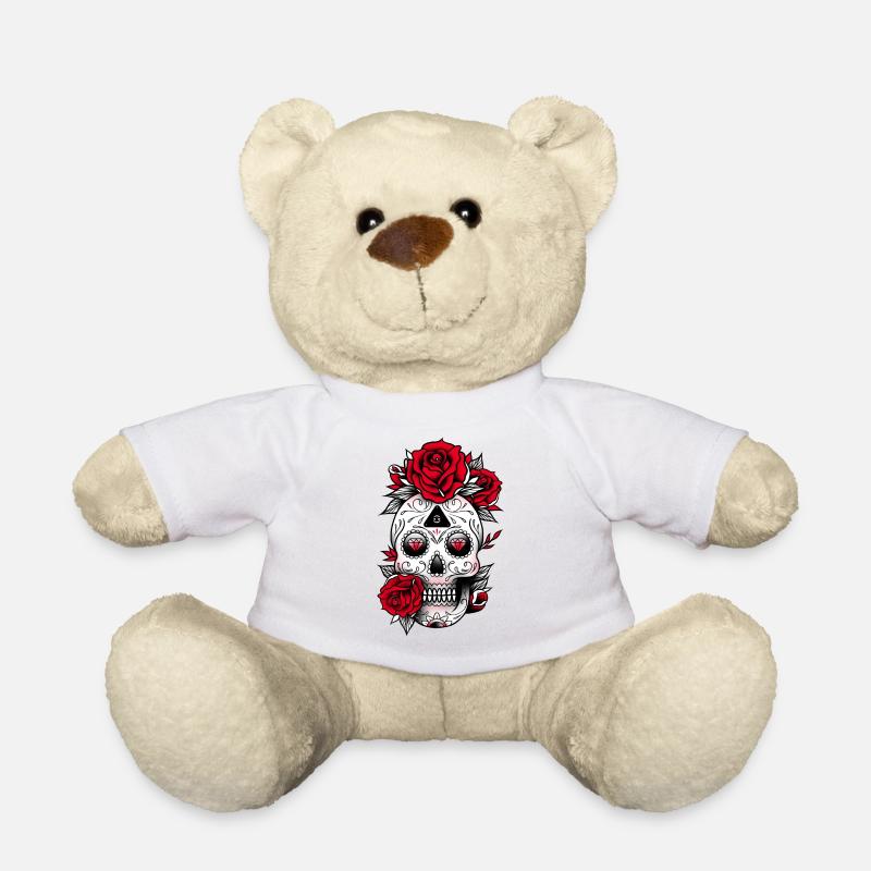 Schädel mit Rosen - Teddy - Weiß