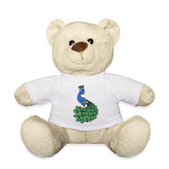 Joli paon oiseau bleu animal cartoon - Nounours - blanc - Devant