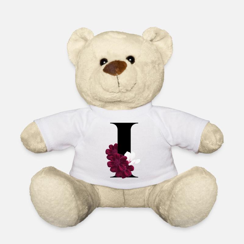 lettre I fleuris - Nounours - blanc
