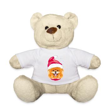 Chien de Poméranie heureux au chapeau du Père Noël - Nounours - blanc - Devant