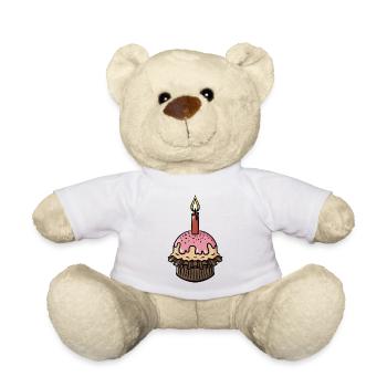 Birthday muffin with single candle gift idea - Teddy Bear - white - Front