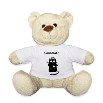 Soulmate schwarze Katze mit Herz + Heiligenschein - Teddy - Weiß - Vorne