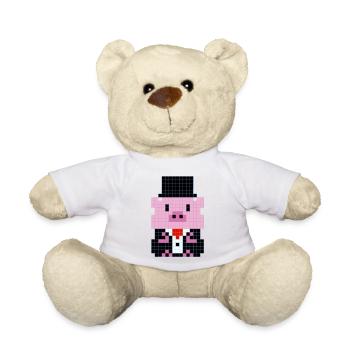 Un petit cochon en costume pixélisé - Nounours - blanc - Devant