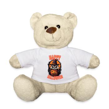 Gruselige Katzen-Hexe mit Kürbis - Teddy - Weiß - Vorne