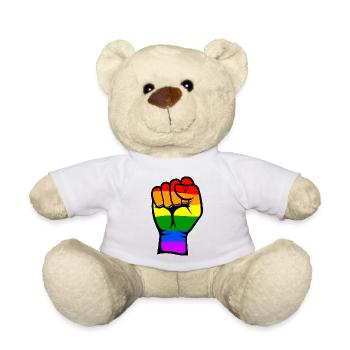 Symbole de poing de drapeau de couleur arc-en-ciel - Nounours - blanc - Devant