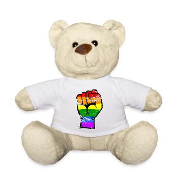 Symbole de poing de la main de drapeau de couleur arc-en-ciel utilisé - Nounours - blanc - Devant