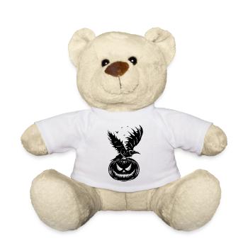 Halloween Rabe mit Kürbis und Fledermaus - Teddy - Weiß - Vorne