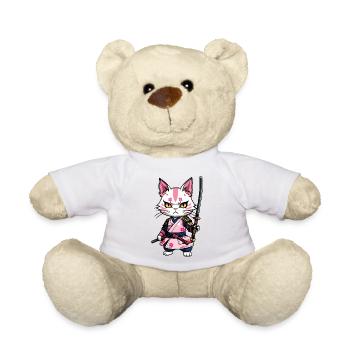 Chat samouraï & fleurs de cerisier #8 - Nounours - blanc - Devant