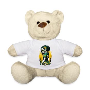 Sugar Skull Girl with Green Hair & Flowered Skull - Teddy Bear - white - Front
