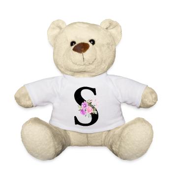 Lettre S floral violet - Nounours - blanc - Devant