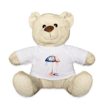 Watercolor Umbrella Blooms with Color - Teddy Bear - white - Front