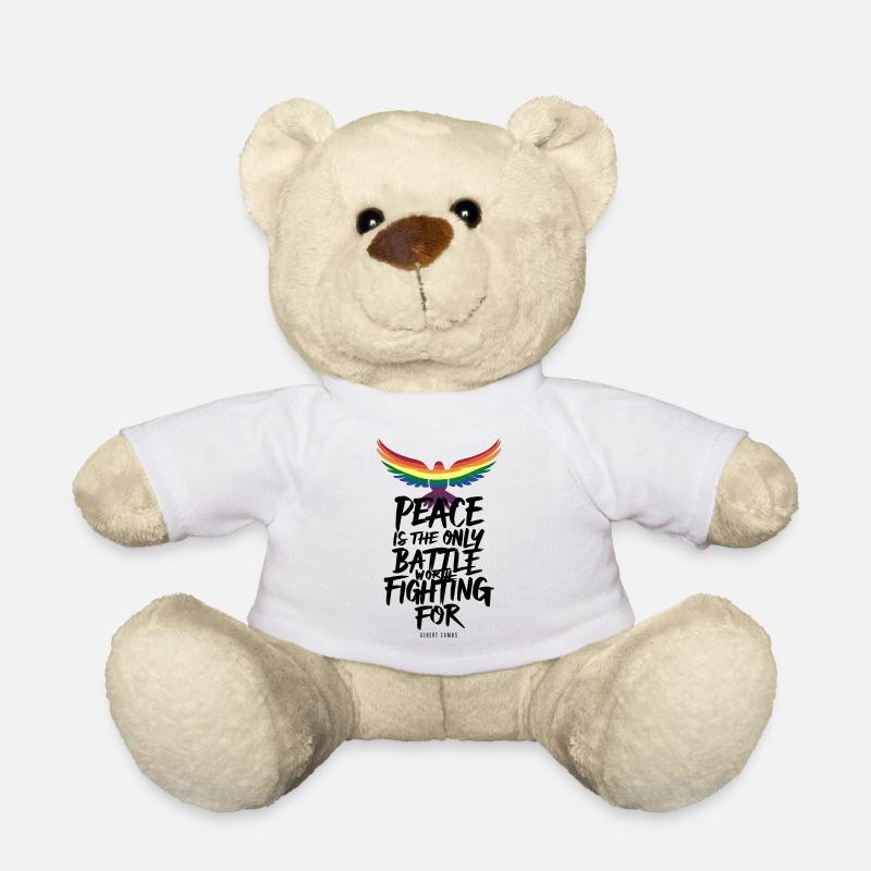 Fiery Rainbow Tongue Flight with Peace Message - Teddy Bear - white