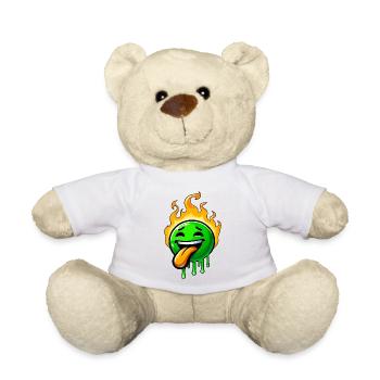 Funny Green Smiley with Fire - Teddy Bear - white - Front
