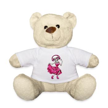 Crazy skeleton in pink dress and headphones :) - Teddy Bear - white - Front