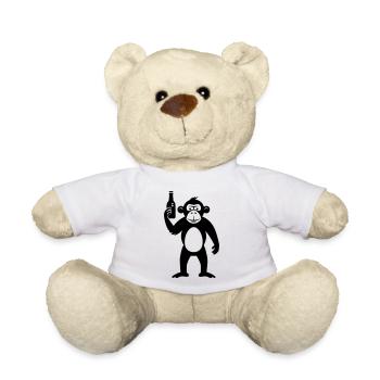 Affe mit Bierflasche - Teddy - Weiß - Vorne