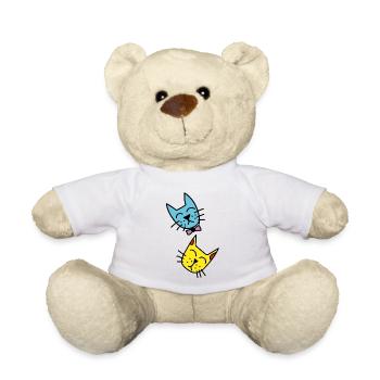Cat Duo Pastel Colors - Teddy Bear - white - Front