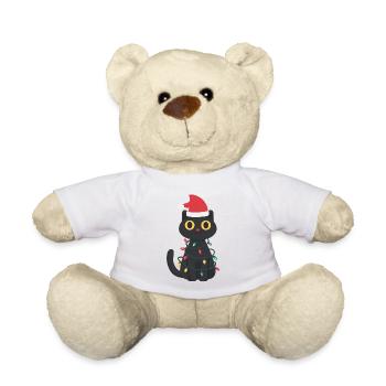 Schwarze Katze im Lichterglanz - Teddy - Weiß - Vorne