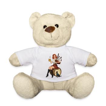 Schottisches Kilt-Pin-up-Bier und Pfeifen - Teddy - Weiß - Vorne