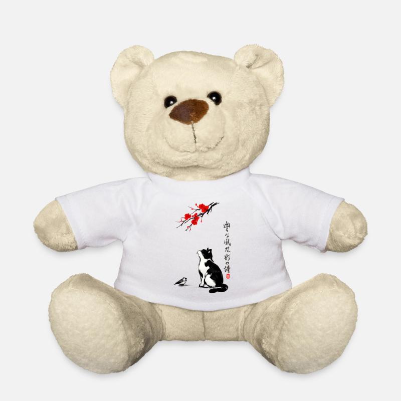 Cat Japan Sakura et Calligraphy Zen - Nounours - blanc