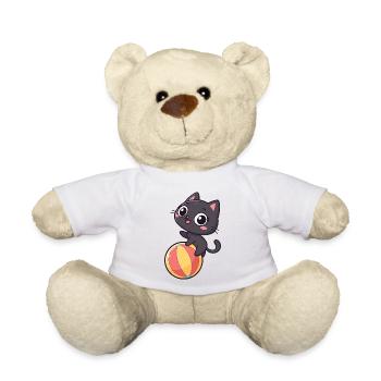 Black Kitten on Beach Ball - Teddy Bear - white - Front
