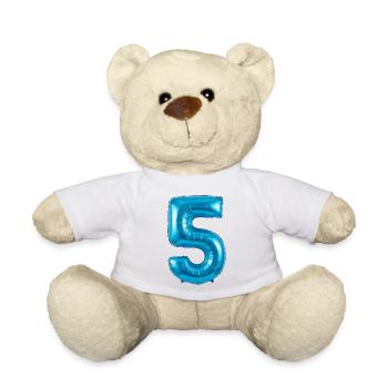 5e anniversaire, cinquième anniversaire Ballon Bleu - Nounours - blanc - Devant