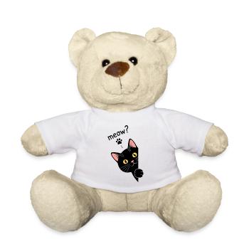 Curious black cat on the edge of Meow! - Black Ca - Teddy Bear - white - Front