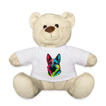 German Shepherd Pop Art Multicolor Dog Portrait - Teddy Bear - white - Front
