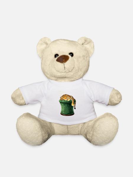 Schlafender Leopard auf Zylinderhut - Teddy - Weiß