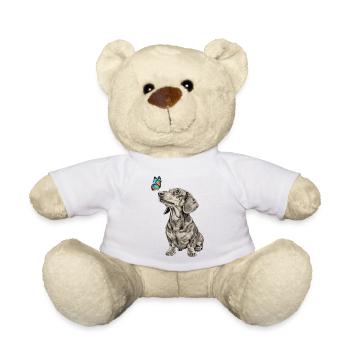 Teckel avec motif papillon Éventails de chien Vintage - Nounours - blanc - Devant