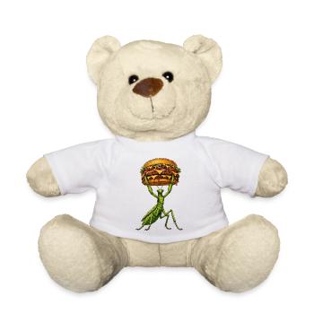 Praying Mantis Weightlifting Burger Comic - Teddy Bear - white - Front
