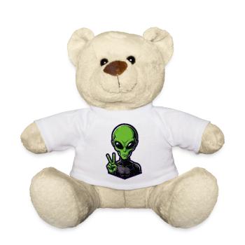 Grüner Alien Peacezeichen - Teddy - Weiß - Vorne
