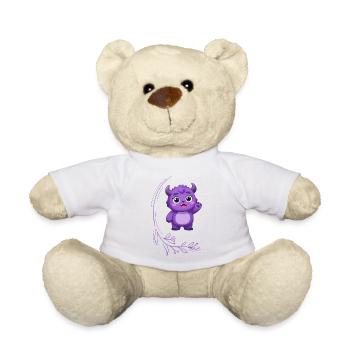 Niedliches, winkendes lila Monsterchen - Teddy - Weiß - Vorne