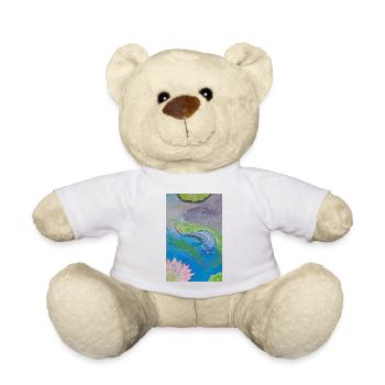 Blue tropical fish over lotus - Teddy Bear - white - Front