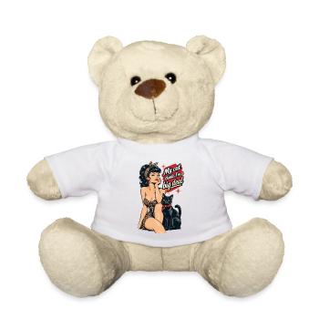 Rockabella mit schwarzer Katze im Retro Stil - Teddy - Weiß - Vorne