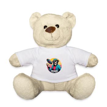 Chimpanzé avec lunettes de soleil, casquette de baseball et frisbee - Nounours - blanc - Devant