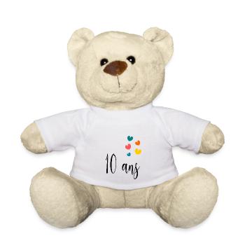 10 ANS. 10e ANNIVERSAIRE. ANNIVERSAIRE 10 ANS. 10 - Nounours - blanc - Devant