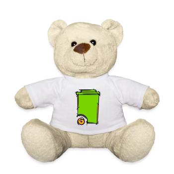 Illustration de poubelle. Éboueur. Gestion des déchets - Nounours - blanc - Devant