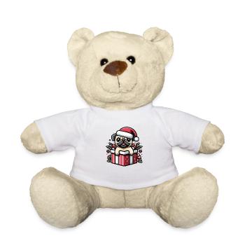 Carlin Dans Cadeau Chien Noël Festif Père Noël Chapeau - Nounours - blanc - Devant