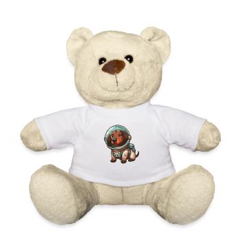 Cute dachshund in astronaut suit, outer space - Teddy Bear - white - Front