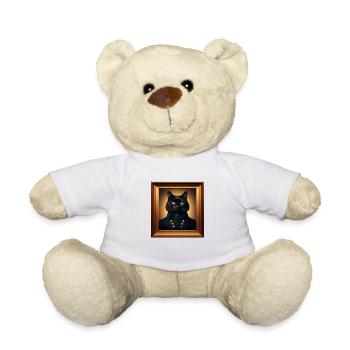 Portrait of a black cat in a golden frame - Teddy Bear - white - Front