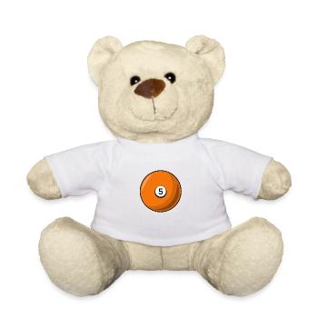 billiard ball 5 orange billiards five - Teddy Bear - white - Front