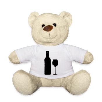 Wein Weinflasche Weinglas - Teddy - Weiß - Vorne