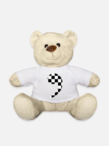 trendige karierte Komma-Geschenkidee Interpunktion - Teddy - Weiß