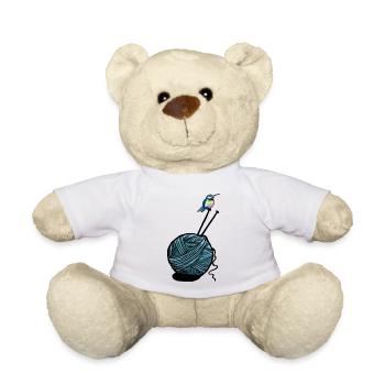 Bunter Kolibri auf Garnknäuel mit Stricknadeln - Teddy - Weiß - Vorne