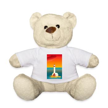 landscape beach coast lighthouse comic cartoon - Teddy Bear - white - Front
